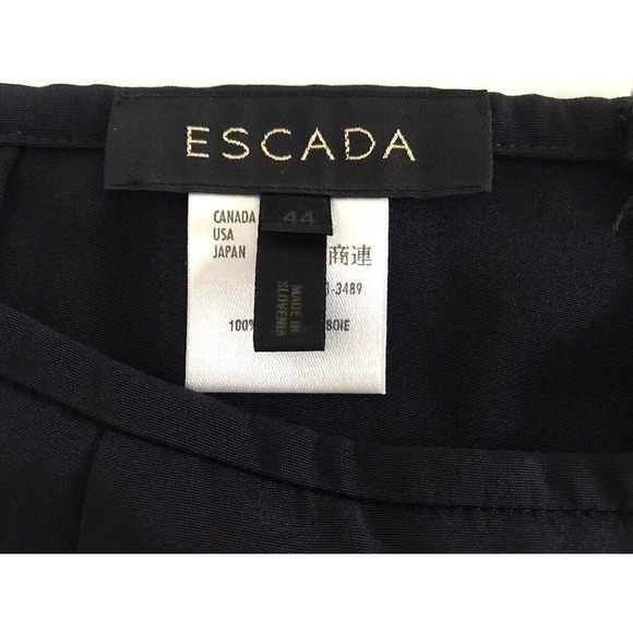 Escada | Wide Leg Slit Crop Pants Womens Size 44 Navy Blue Silk Loose Fit - Picture 11 of 12